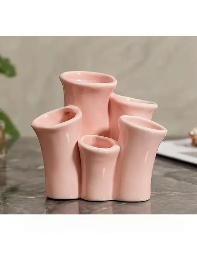 Pink Ceramic Toothbrush Holder And Makeup Brush Organizer With 65 Scenes Desktop Storage Box - Image 5